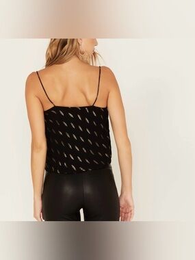 NEW Idyllwind Black Metallic Feather-Print Spaghetti Strap Cami size XL